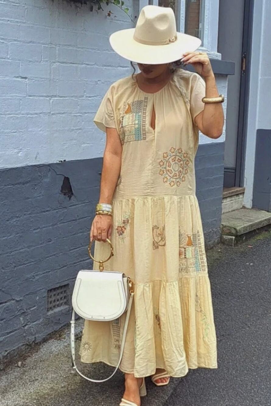 Zara Bloggers Favorite Vanilla Embroidered Tiered Maxi Dress Limited Small NEW